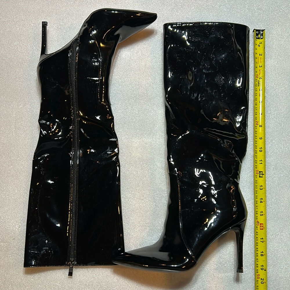 Black Patent Knee-High Stiletto Boots